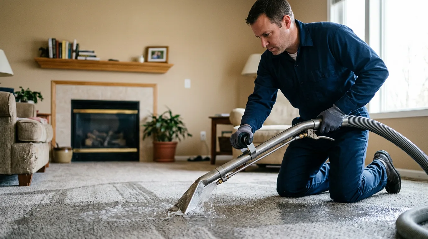 Water damage restoration technician working near Woosung, IL